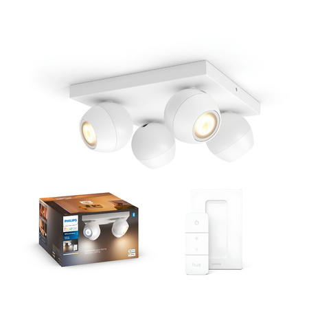 Lampa sufitowa Reflektor LED Spot Buckram Biały 4x 5W CCT PHILIPS HUE Bluetooth + Przełącznik Dimmer Switch