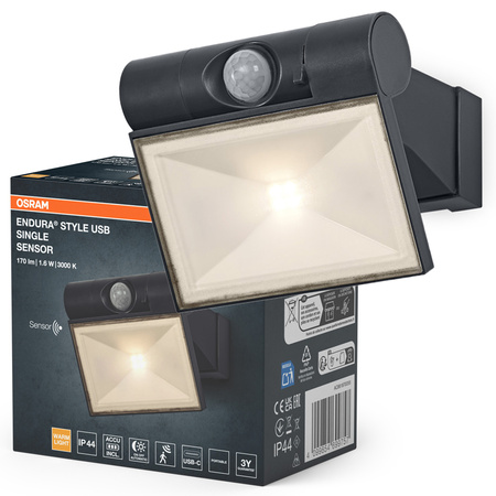 Kinkiet Ogrodowy Lampa Elewacyjna Zewnętrzna LED z Czujnikiem Ruchu i Zmierzchu 1.6W 120lm 3000K Ciepła Szary IP44 Endura Osram