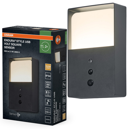 Kinkiet Ogrodowy Lampa Elewacyjna Zewnętrzna LED z Czujnikiem Ruchu i Zmierzchu 5W 350lm 3000K Ciepła Ściemnialna Szary IP54 Endura Osram