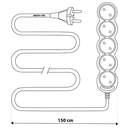 Przedłużacz Sieciowy Kabel z Uziemieniem Listwa Zasilająca 5 Gniazda 1.5m Biały Sznur Lendo Lumiled