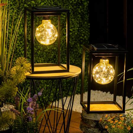 Lampa Solarna LED Zewnętrzna Ogrodowa Stojąca Wisząca Latarenka 3000K IP44 26cm Czujnik Zmierzchu