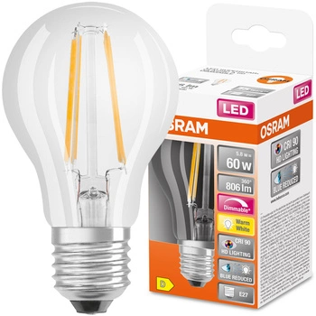 Żarówka LED E27 A60 5,8W = 60W 806lm 2700K Ciepła 300° CRI90 Filament Ściemnialna OSRAM SUPER STAR+