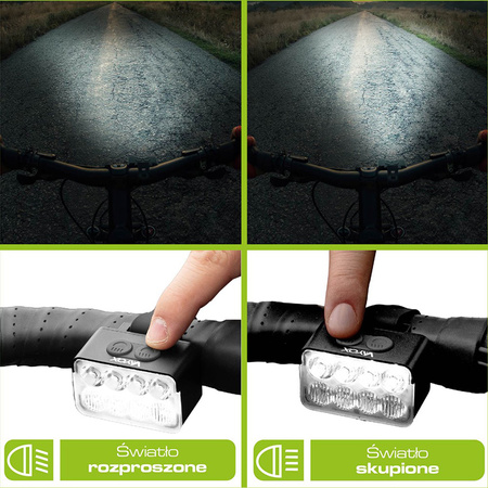 Lampka Latarka Rowerowa Przednia 8xLED USB-C 10 Trybów 900lm IPX6 VAYOX