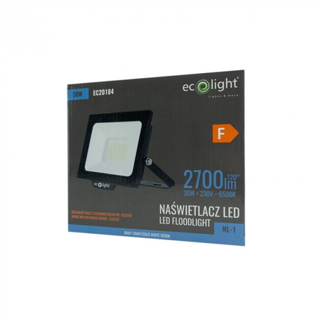 Naświetlacz LED Lampa Reflektor 30W 2700lm 6500K Zimna IP65 NL-1 Ecolight
