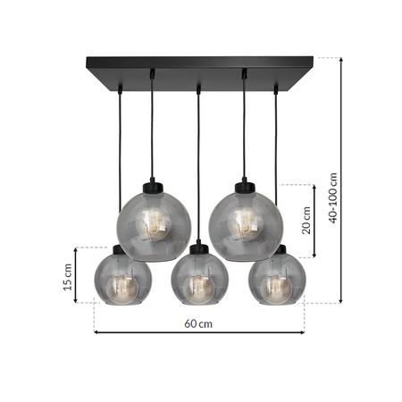 Lampa wisząca SOFIA 5xE27 MLP6591 Przydymiony Klosz Kula Milagro Metal + Szkło