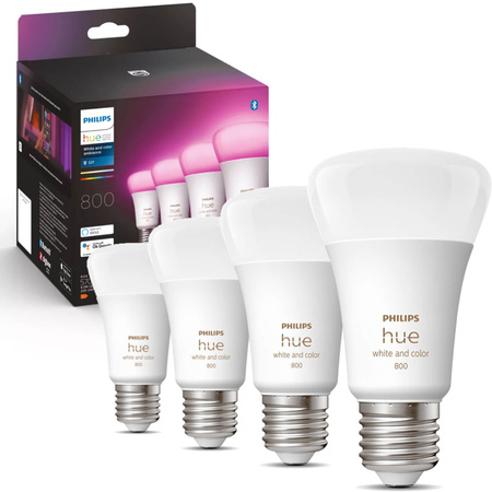 4PAK Żarówka LED E27 A60 6,5W CCT RGB PHILIPS HUE White & COLOR Ambiance Bluetooth Zigbee