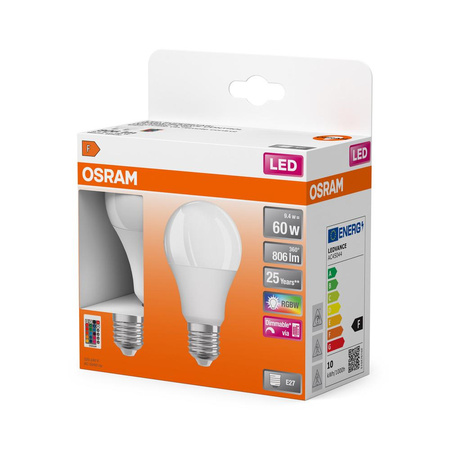 2x Żarówka LED A60 E27 9.4W = 60W 806lm 2700K RGBW 200° Ściemnialna Pilot Retrofit Filament Osram