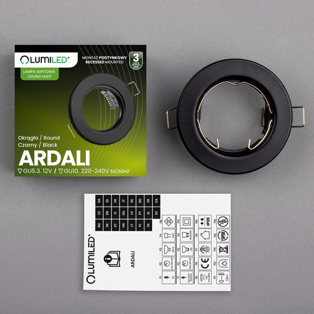 Oprawa Halogenowa Podtynkowa Okrągła Czarna GU10 MR16 ARDALI LUMILED
