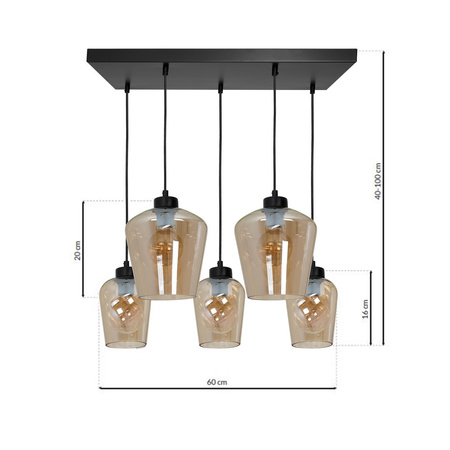 Lampa wisząca SANTIAGO 5xE27 Klosz Bursztynowe Szkło MLP6617 Metal + Szkło