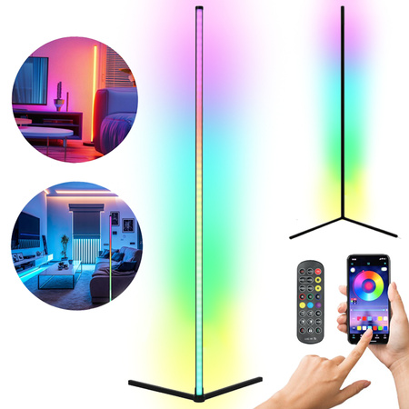 Lampa Podłogowa Stojąca LED Czarna CCT RGB Aplikacja Inteligentna Pilot