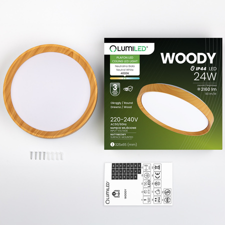 Plafon LED Panel Natynkowy Lampa Sufitowa Oprawa WOODY 24W 4000K Okrągły IP44 32cm LUMILED