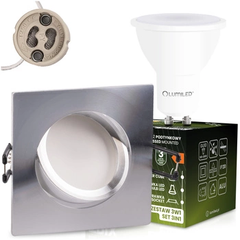 Oprawa Halogenowa Podtynkowa Kwadratowa Ruchoma TRIX 3w1 GU10 6W 4000K Srebrna Błyszcząca LUMILED