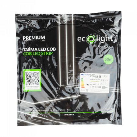 Taśma LED Pasek COB 9W/m 990lm/m 480LED/m 12V 3000K Ciepła IP20 Rolka 50m Ecolight