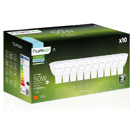 Zestaw 10x Żarówka LED GU5.3 MR16 6W = 50W 580lm 6500K Zimna 120° 230V LUMILED