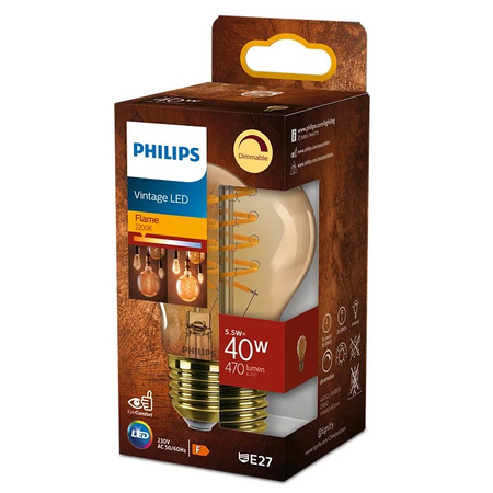 Żarówka LED E27 A60 5.5W = 40W 470lm 2200K Ciepła Filament Bursztynowa PHILIPS  Ściemnialna