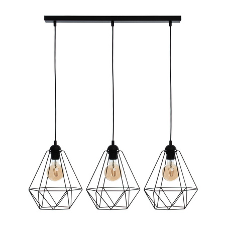 Lampa wisząca BASKET 3xE27 Geometryczny Kształt Loft Czarna Koszyk Diament MLP7215 Metal