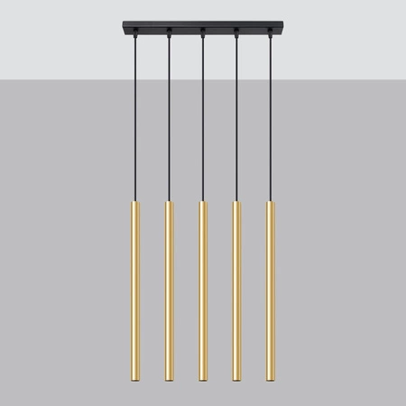 Lampa Sufitowa Wisząca Zwis 5x G9 Tuba Żyrandol Tubularna Złota Połysk Nowoczesna Pastelo Sollux