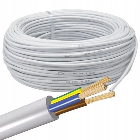 Przewód Kabel OWY H05VV-F 300/500V 3x1,5mm Biały 1m ELEKTROKABEL