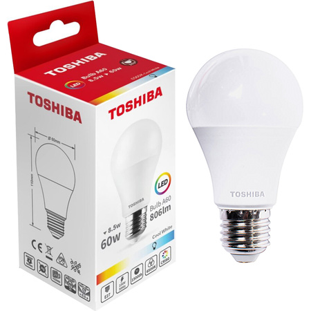 Żarówka LED E27 A60 8.5W = 60W 806lm 6500K Zimna TOSHIBA