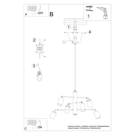 Lampa Sufitowa Wisząca Zwis 6x GU10 Żyrandol Tubularna Czarna Nowoczesna Lemmi Sollux