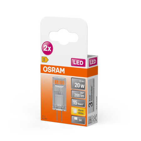 2x Żarówka LED Kapsułka G4 1.5W = 20W 200lm 2700K Ciepła 12V 320° LED PIN Osram