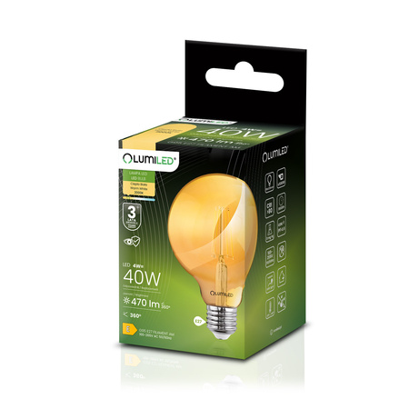 3x Żarówka LED E27 Kula G95 4W = 40W 470LM 2000K Ciepła 360° Bursztynowa Filament LUMILED