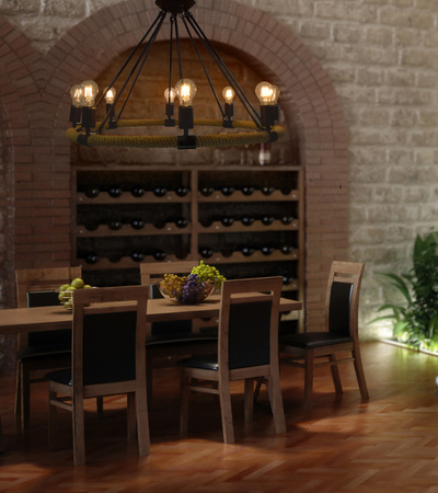 Lampa Wisząca Sufitowa ROPE Arthur 8xE27 SZNUR LOFT Vintage- GOLDLUX (Polux)