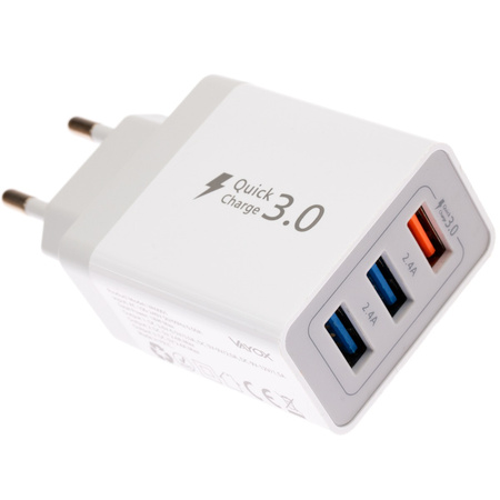 SZYBKA ŁADOWARKA SIECIOWA QUICK CHARGE 3.0 + 2x USB 2.4A VAYOX VA0001