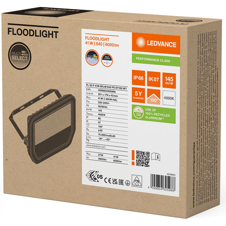 Naświetlacz LED Reflektor Zewnętrzny Lampa 41W 6000lm 4000K IP66 Biały Floodlight Ledvance