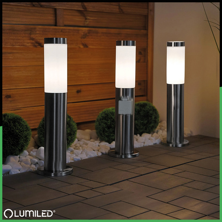 Lampa Ogrodowa Zewnętrzna E27 INOX SŁUPEK 45cm z Gniazdem 230V Lilium LUMILED