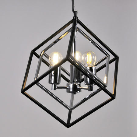 Lampa Sufitowa Wisząca Zwis 3x E27 Chrom Czarna Ikar Sanico Goldlux