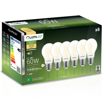 6x Żarówka LED E27 A60 4W = 60W 840lm 3000K Ciepła 360° FILAMENT LUMILED