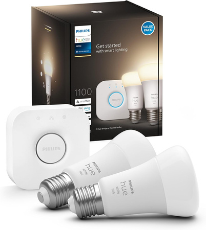 3x Żarówka LED E27 A60 9.5W = 75W 1055lm 2700K Biała Ciepła SMART Inteligentna Bluetooth ZigBee White + Mostek BRIDGE Zestaw Startowy Philips HUE