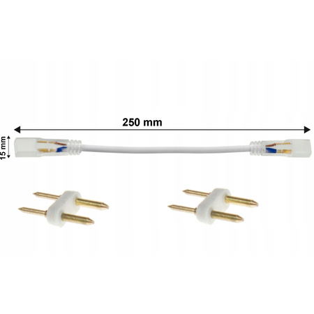 Złączka dwustronna długa z przewodem do taśmy LED 230V 6W + Widełki
