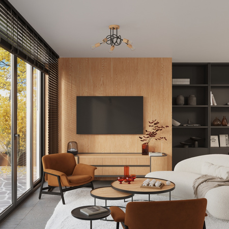 Lampa Sufitowa Żyrandol Pająk Wisząca 5x E27 Naturalne Drewno Czarna Ember Peach Puff SL.1478 Sollux