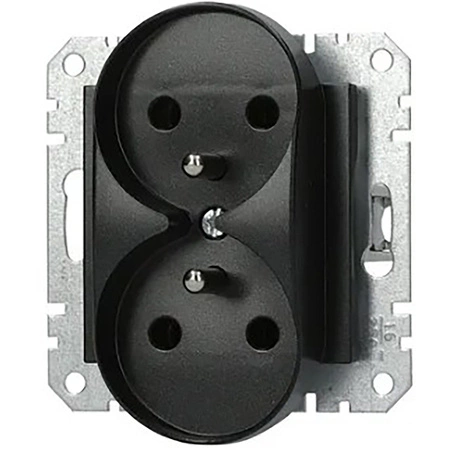 Gniazdo Podwójne 2P+PE Dwukrotne bez Ramki Podtynkowe Asfora IP20 Antracyt