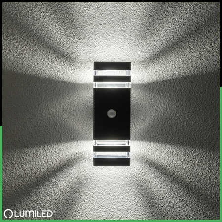 Lampa Ogrodowa Kinkiet Elewacyjny góra dół 2xGU10 Czarny Czujnik Ruchu IP54 PROTEA LUMILED