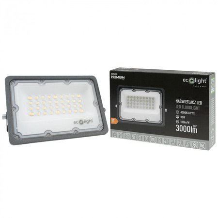 Naświetlacz LED Lampa Reflektor 30W 3000lm 4000K Neutralna IP65 Premium Line Ecolight