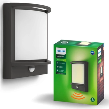 Kinkiet Ogrodowy Lampa Elewacyjna Zewnętrzna LED 12W 1200lm 2700K IP44 z Czujnikiem Ruchu i Zmierzchu Antracyt Samondra Philips