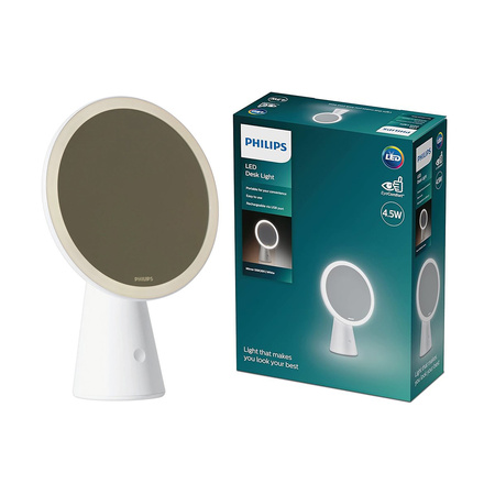 Lampka Biurkowa LED 4.5W 80lm 3000-5000K CCT USB Lusterko do Makijażu Białe Mirror Philips