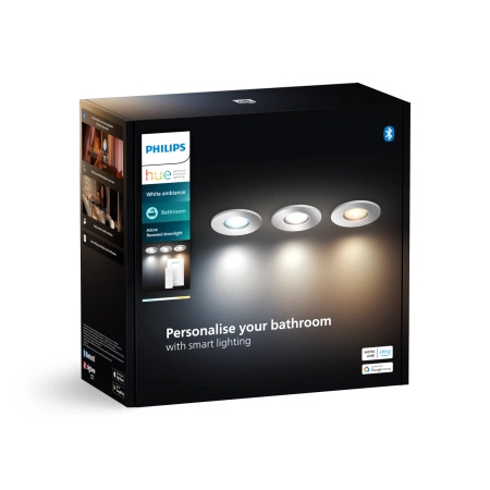 3x Oprawa Podtynkowa Wpuszczana LED Hermetyczna IP44 Łazienkowa 4.2W 400lm IP44 White Ambiance TW Chrom Inteligentna SMART Zigbee Bluetooth Adore Philips HUE