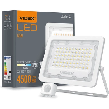 Naświetlacz LED 50W 4500lm 5000K IP65 Biały z czujnikiem ruchu i zmierzchu VIDEX LUCA