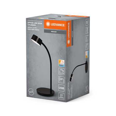 Lampa Stołowa Biurkowa LED 4.8W 221lm CCT Ściemnialna Czarny Office Line Ledvance