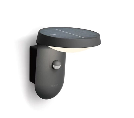 Kinkiet Ogrodowy Lampa Solarna Elewacyjna Zewnętrzna LED 1.2W 255lm 4000K IP44 z Czujnikiem Ruchu i Zmierzchu Antracyt Tyla Ultra Efficient Philips