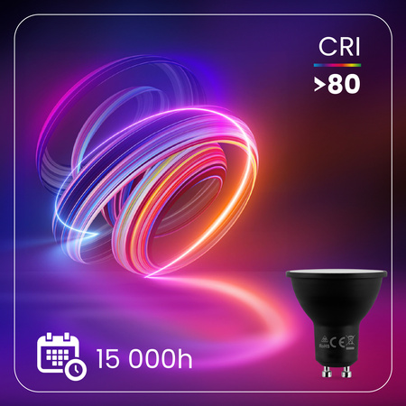 Żarówka LED GU10 Reflektor PAR16 6W = 50W 580lm 6500K Zimna 120° Czarna LUMILED