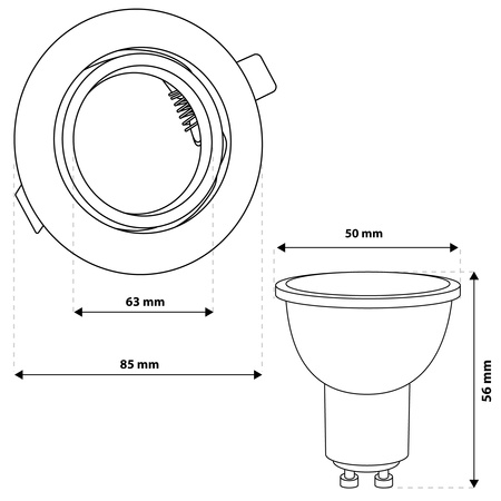 Oprawa Halogenowa Podtynkowa Okrągła Ruchoma TRIX 3w1 GU10 6W 4000K Czarny LUMILED