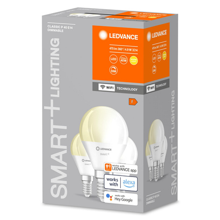 3PAK Żarówka LED E14 P40 4.9W 470lm 2700K Ciepła SMART+ WiFi Ściemnialna Mini Bulb LEDVANCE