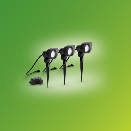 Zestaw 3x Lampa Ogrodowa Reflektor LED 6W 600lm 2700K IP44 Antracyt + Zasilacz Low Voltage 12V Philips