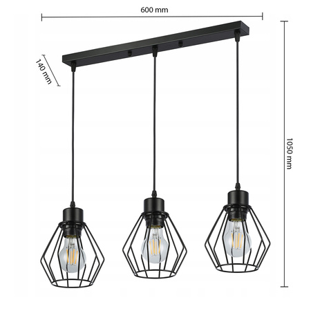 Lampa Sufitowa Oprawa Wisząca 3x E27 Czarna Otto Masterled