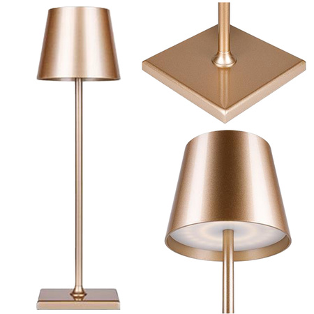 Lampka Biurkowa Stołowa LED 3W 200lm 4000K Neutralna Akumulatorowa Szkolna Nocna Ściemnialna Włącznik On/Off Złota Solio Masterled